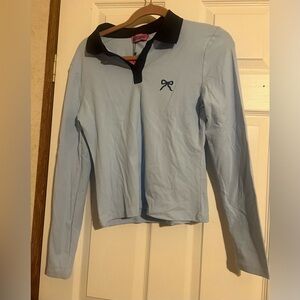 Edikted NWT light blue LS contrast bow top msrp $46 Large PTP 18”